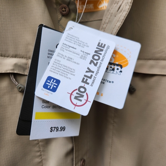 New Cabela's Shirt Men's Medium Beige Insect Defense UV Protection Caped Back - Picture 5 of 16